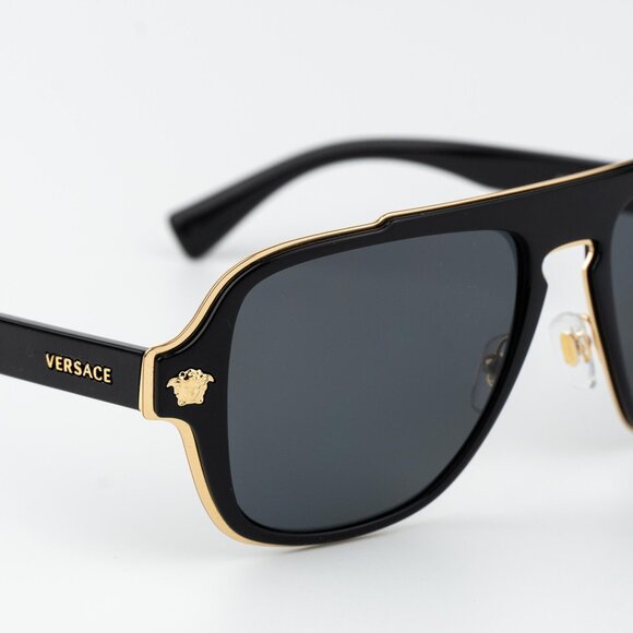 Versace Men Sunglasses Black Grey Polarized Aviator VE2199 100281 NEW AUTHENTIC - Picture 6 of 15